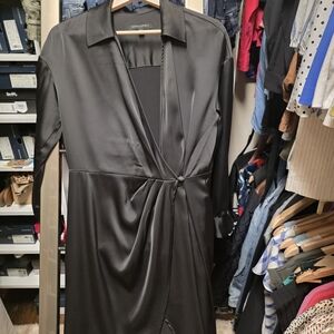 Banana Republic Black Long Sleeve Satin Dress